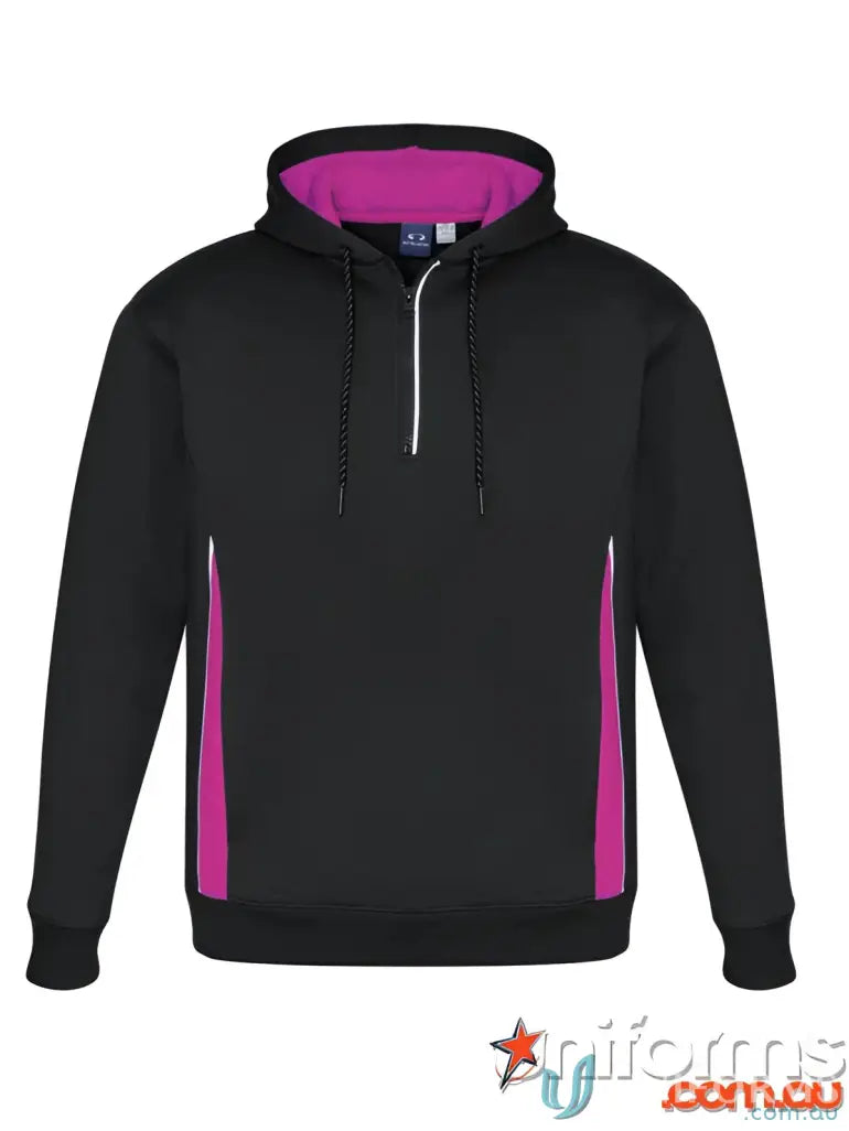 Black and magenta Renegade Hoodie with reflective trims and zip neck for style and comfort