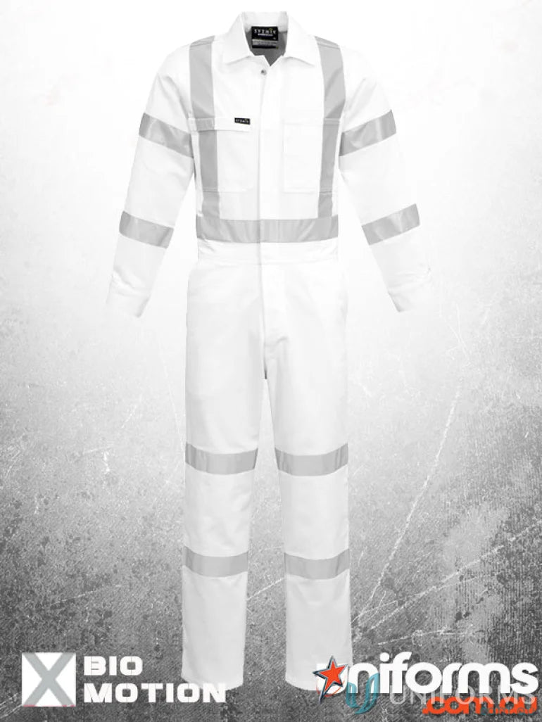 White reflective safety coverall from Syzmic Men’s Bio Motion XBack Coveralls meets Australian standards