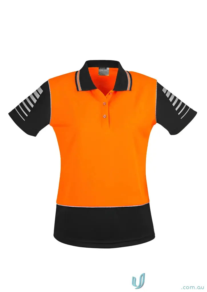 Orange and black Syzmik Womens safety polo with 3M reflective piping and filament supreme microfiber