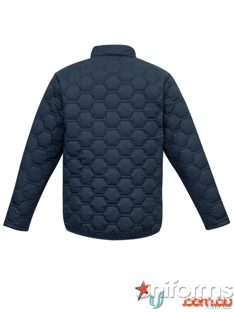 Navy blue hexagonal puffer jacket with reflective zippers - Zj420 Jacket on clearance