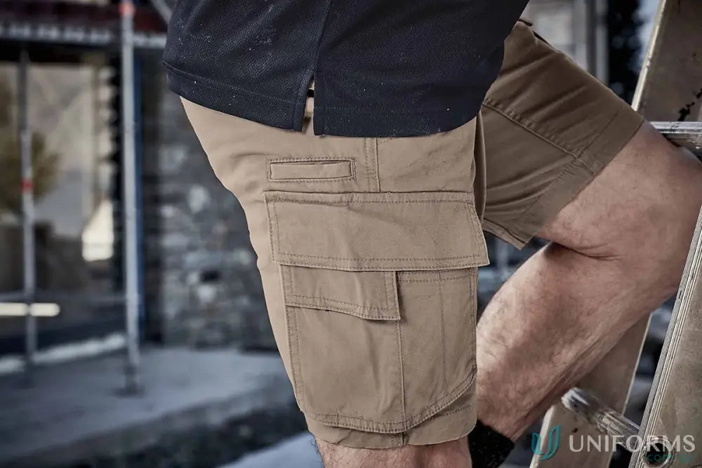 Khaki cargo shorts from SYZMIX Men’s Streetworx Curved Cargo collection for essentials organized style