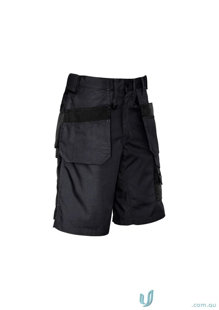 Black Syzmik Men’s UltraLite Multi Pocket Shorts with swing-away pockets for work and play