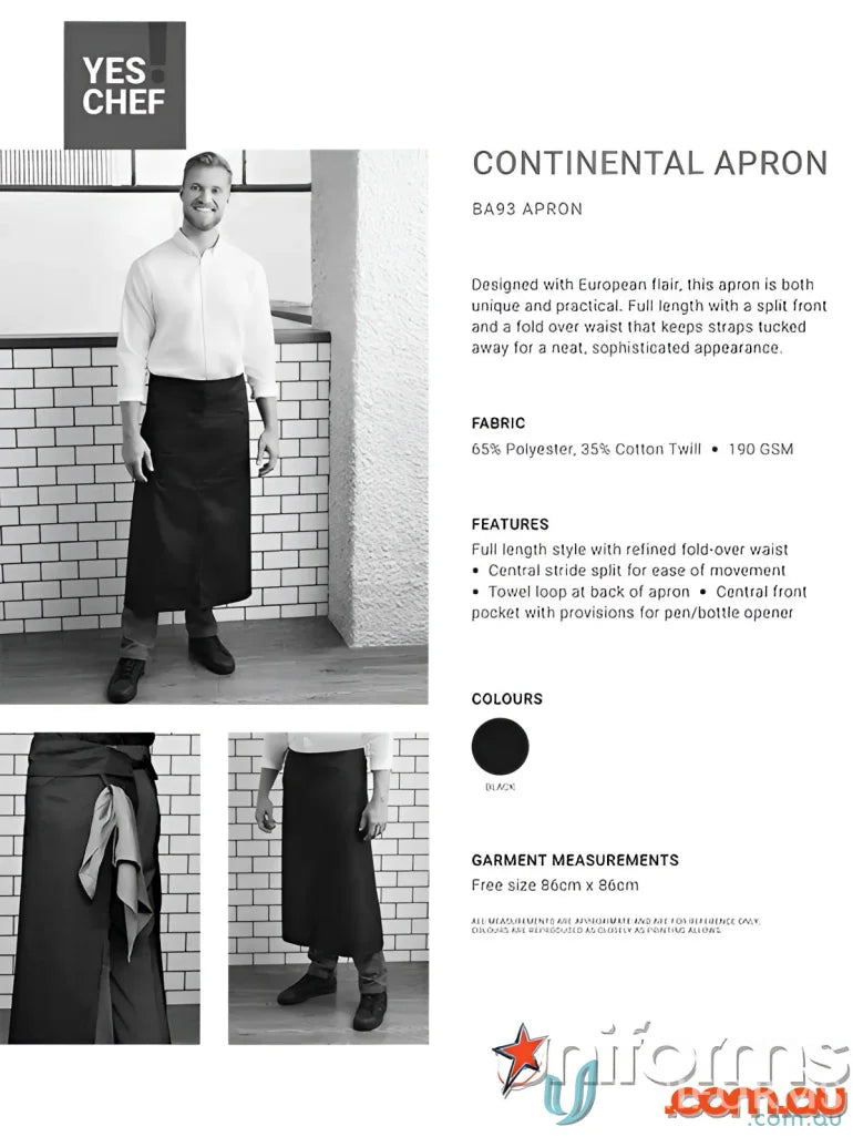 Black continental apron for the Yes Chef! clearance, a stylish stride split apron