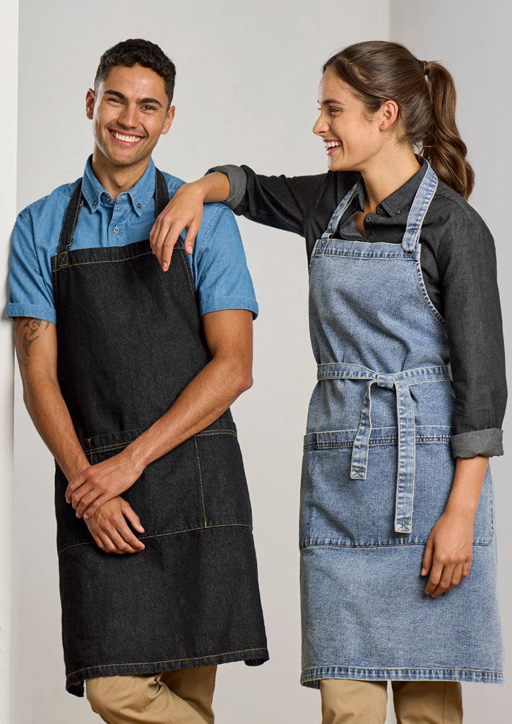 Clout apron denim apron with adjustable waist tie and front pockets