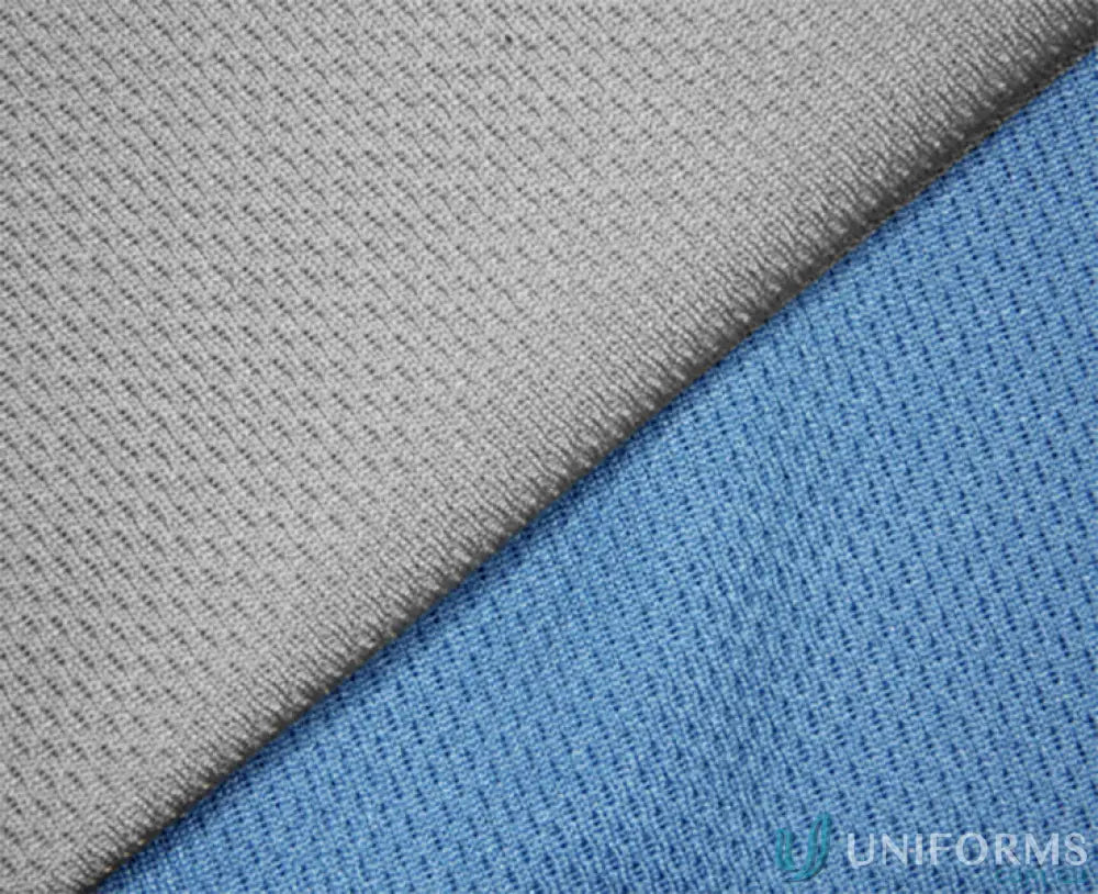 Gray and blue textured fabric for Club Cool Dry Polo work uniforms and workwear