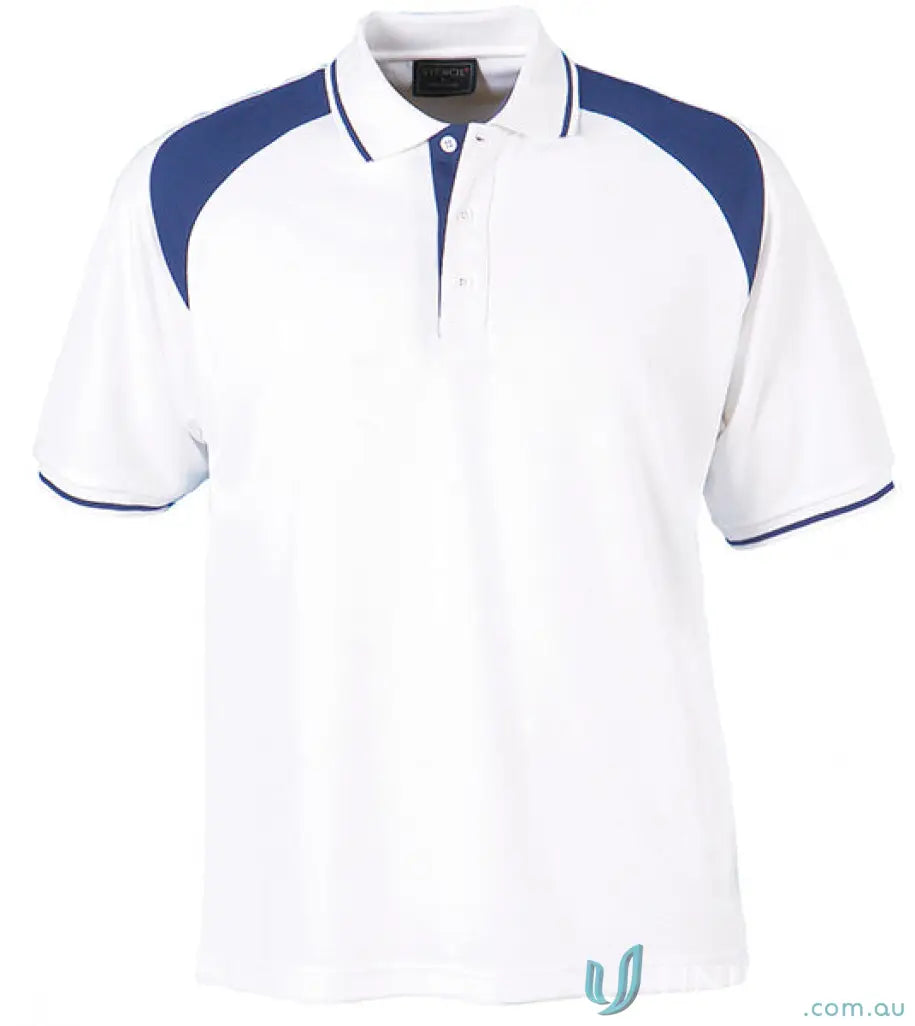 White Polo Shirt with Blue Accents from Club Cool Dry Polo, perfect for work uniforms