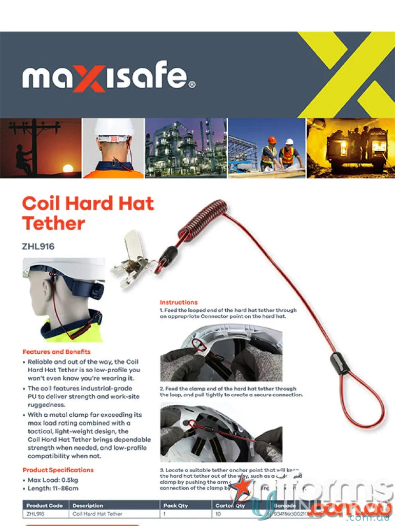 Coil Hard Hat Tether for secure hard hat tethering and safety on-site