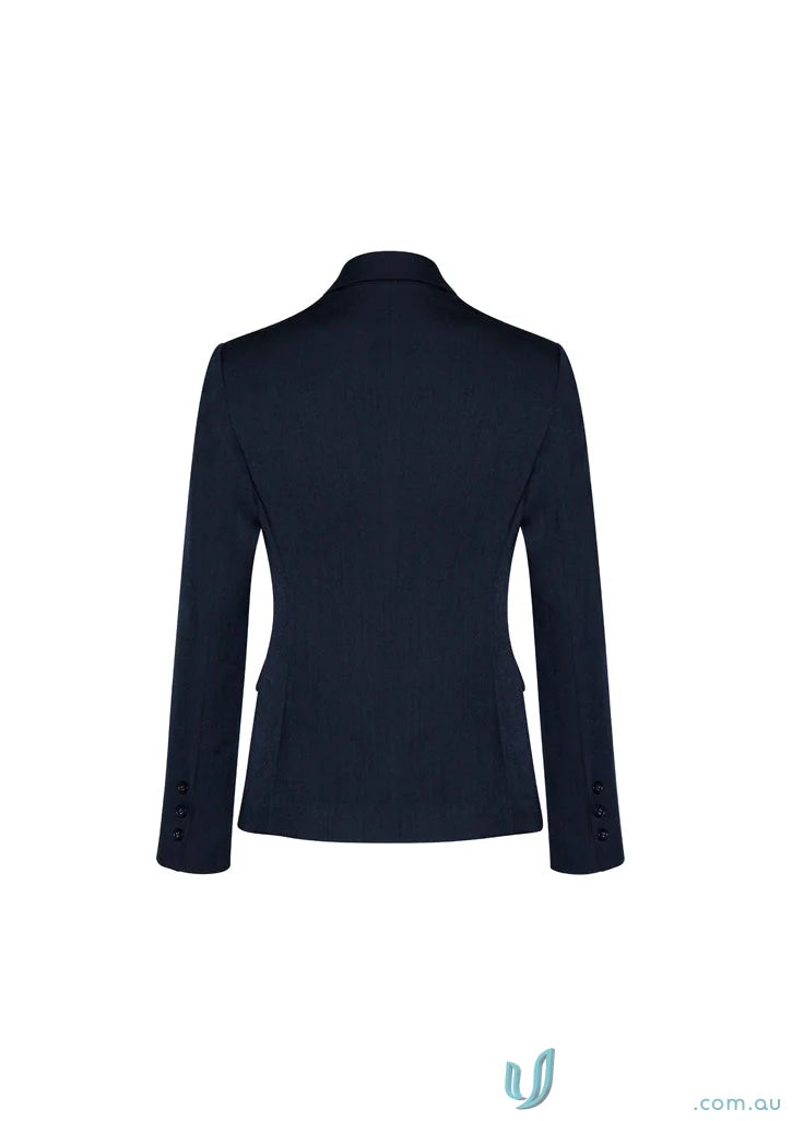 Navy blue blazer from Comfort Wool 2 Button Jacket with embroidery access zip