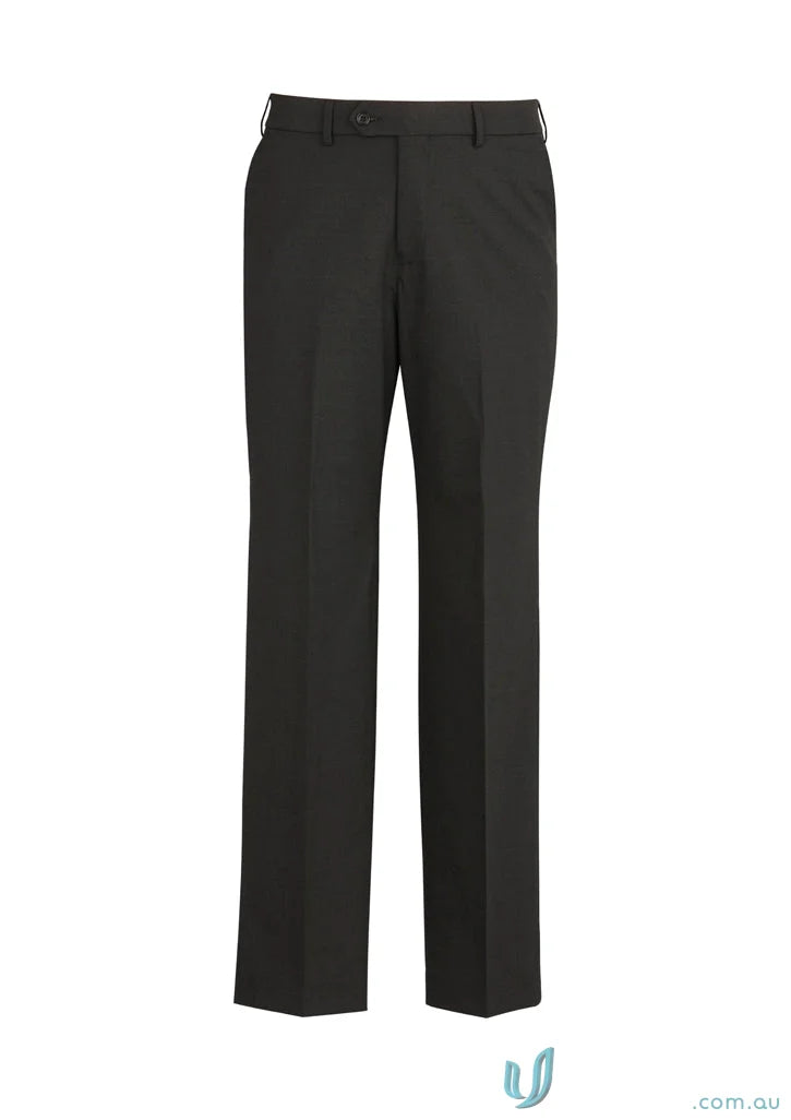 Comfort Wool Mens flat front dress pants with internal security pocket and wool stretch flat style