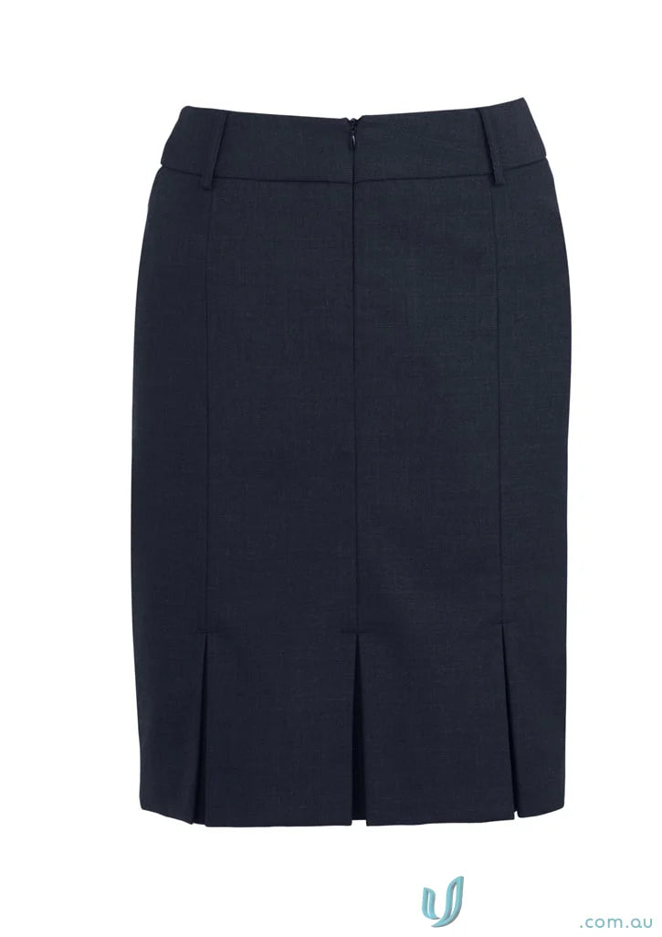 Comfort Wool Multi Pleat Skirt in navy blue with pleats and back zipper closure