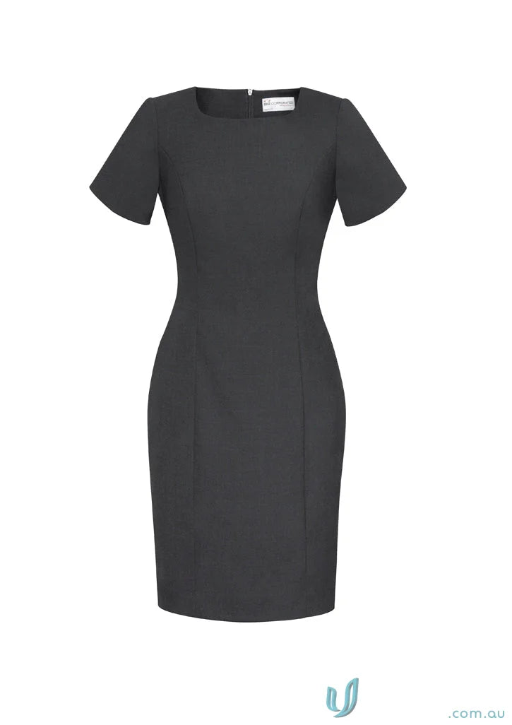 Black short-sleeved comfort wool shift dress showcasing stylish dress design and wool cycle
