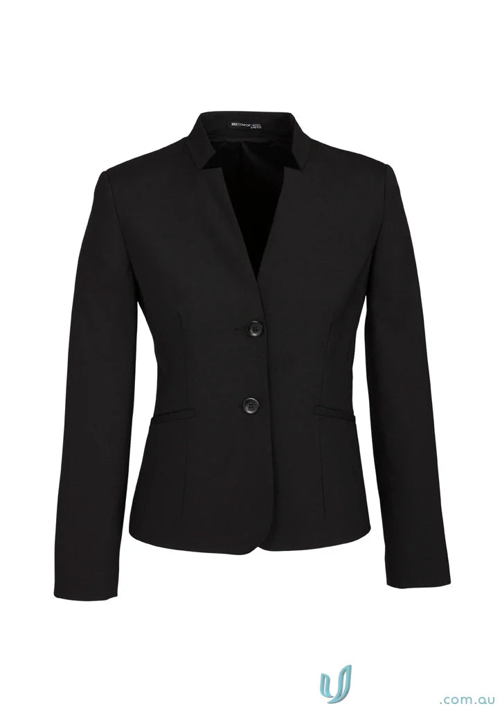 Black wool stretch short blazer with reverse lapel, part of Comfort Wool Short collection