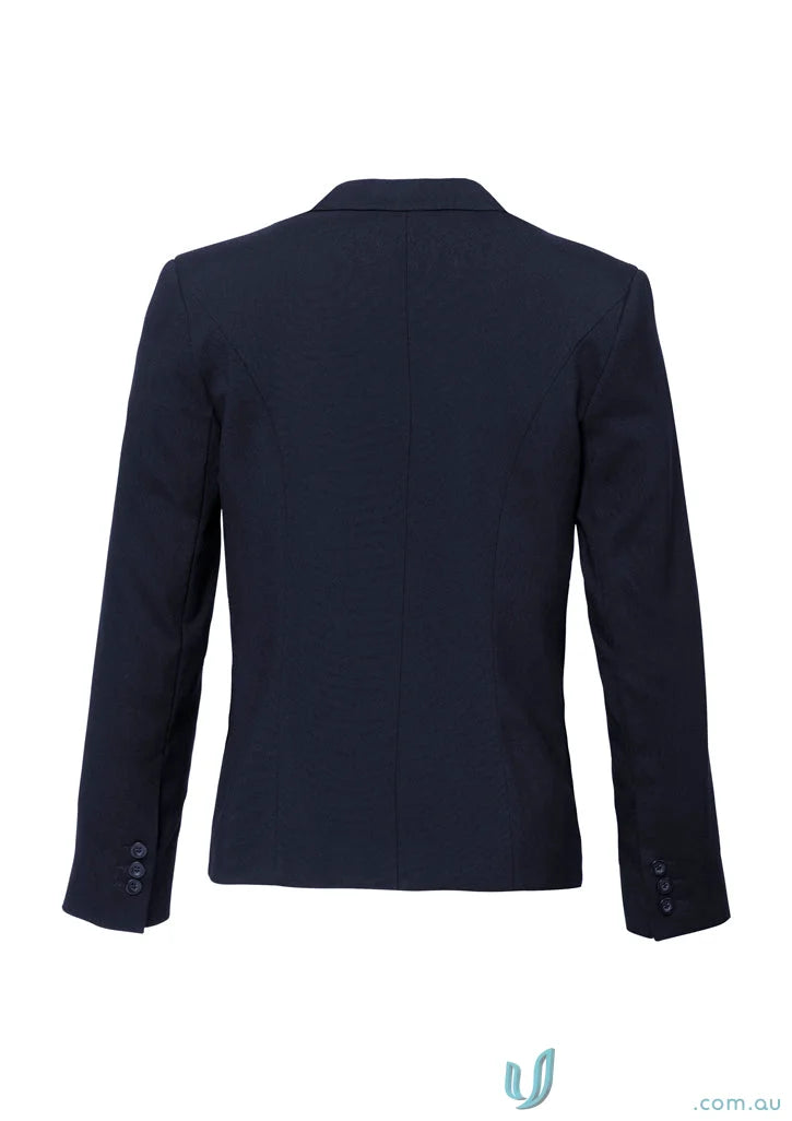 Navy blue comfort wool short jacket with reverse lapel, perfect for stylish comfort