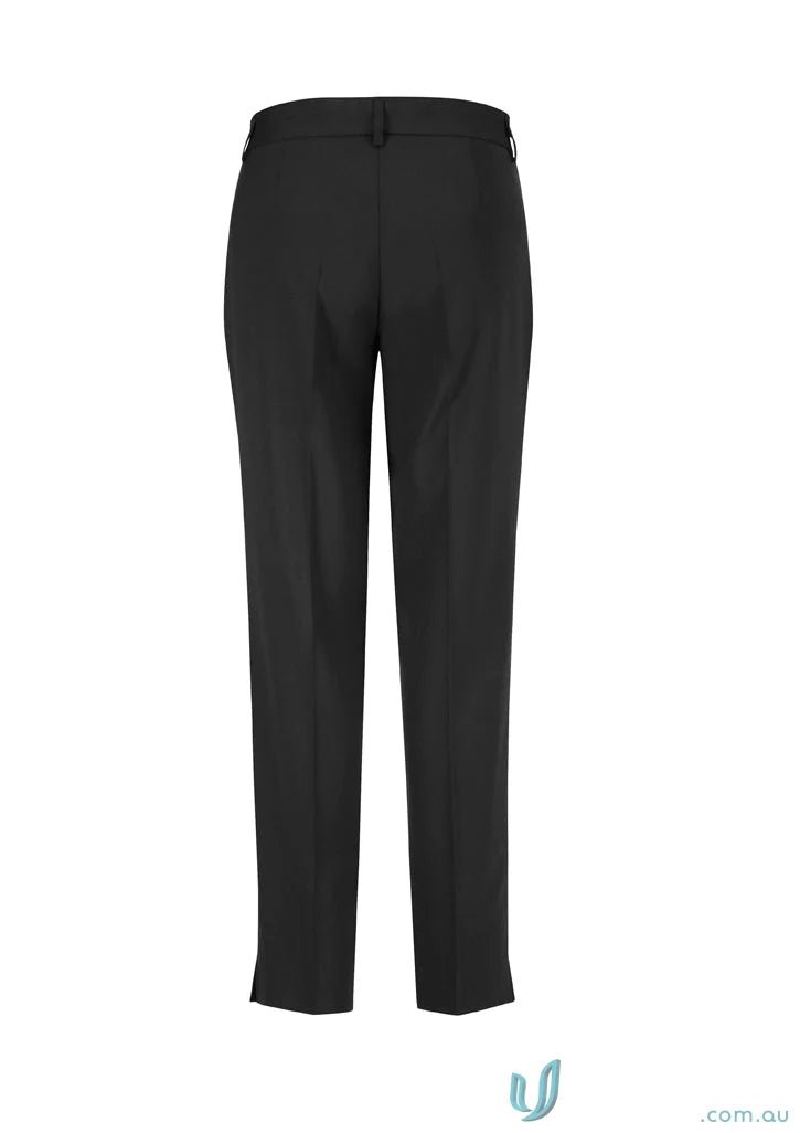 Black tailored comfort wool stretch slim leg pant for a sleek, comfy look
