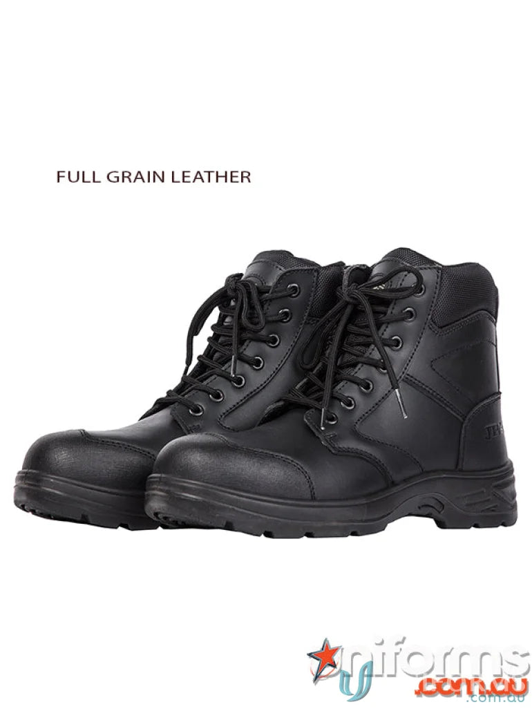 Black leather work boots with composite toe from BSI BMP for uniforms and safety