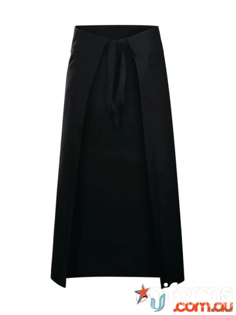 Black full-length wrap apron with tie closure for making uniforms and workwear
