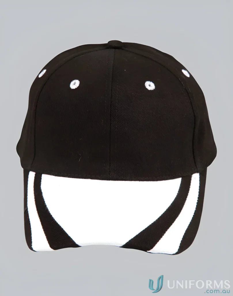 Black and white contrast peak cap, part of the Ch67 Contrast Peak collection for winning spirit contrast