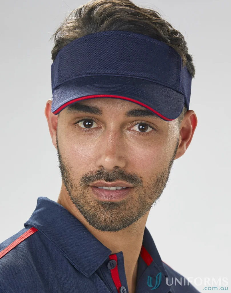 Navy contrast sandwich visor with red trim from Winning Spirit Contrast Visor collection