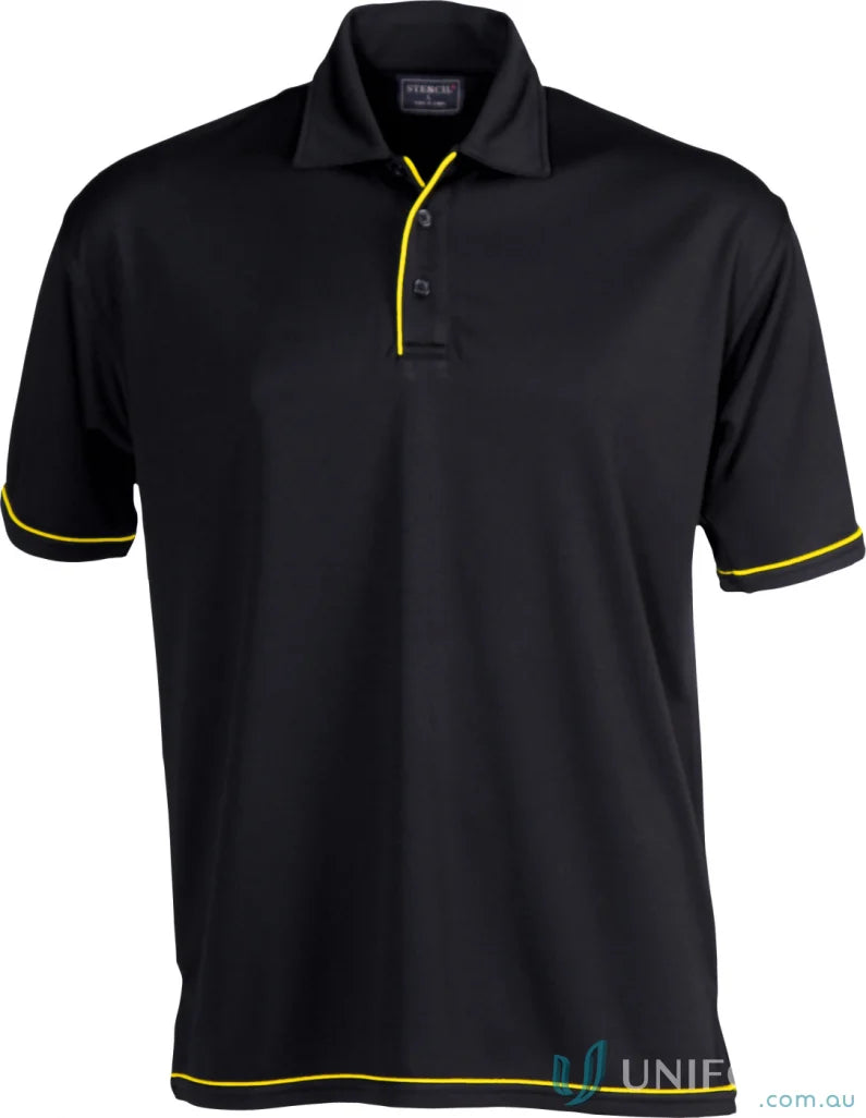 Black Polo Shirt with Yellow Trim from Cool Dry 2 Polo, perfect for workwear and uniforms