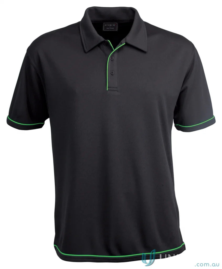 Black polo shirt with green trim from Cool Dry 2 Polo, perfect for workwear and uniforms