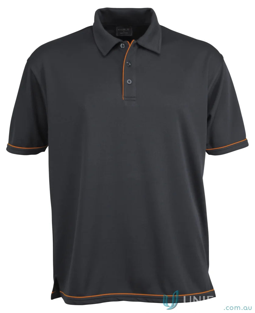 Dark gray Cool Dry 2 Polo shirt with orange trim, perfect for uniforms or workwear