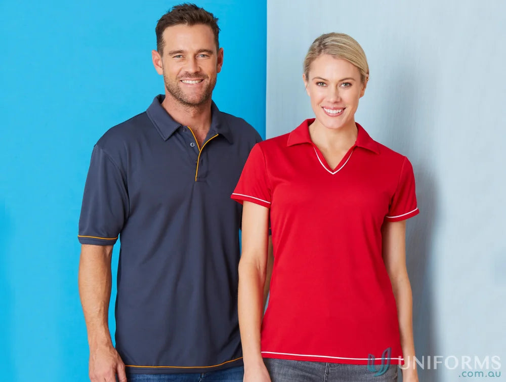 Two people wearing Cool Dry 2 Polo shirts, perfect workwear or uniforms for comfort