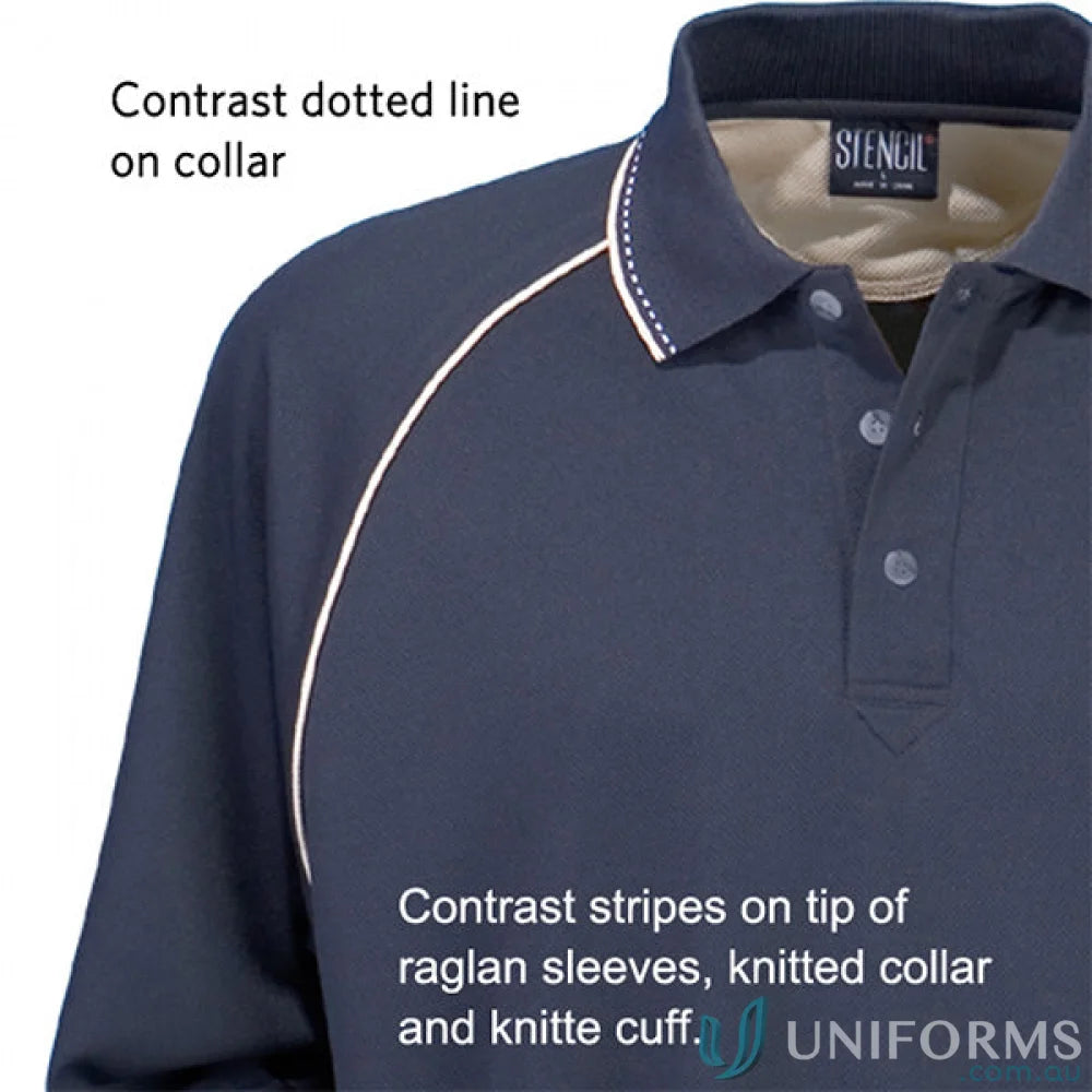 Navy cool dry polo shirt with yarn treated fabric and contrast trim for sporty style