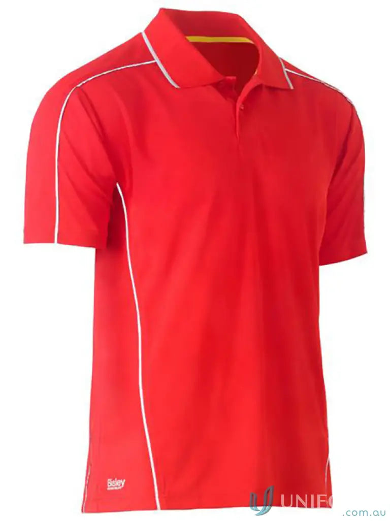 Red cool mesh polo shirt with reflective piping perfect to stay cool and stylish