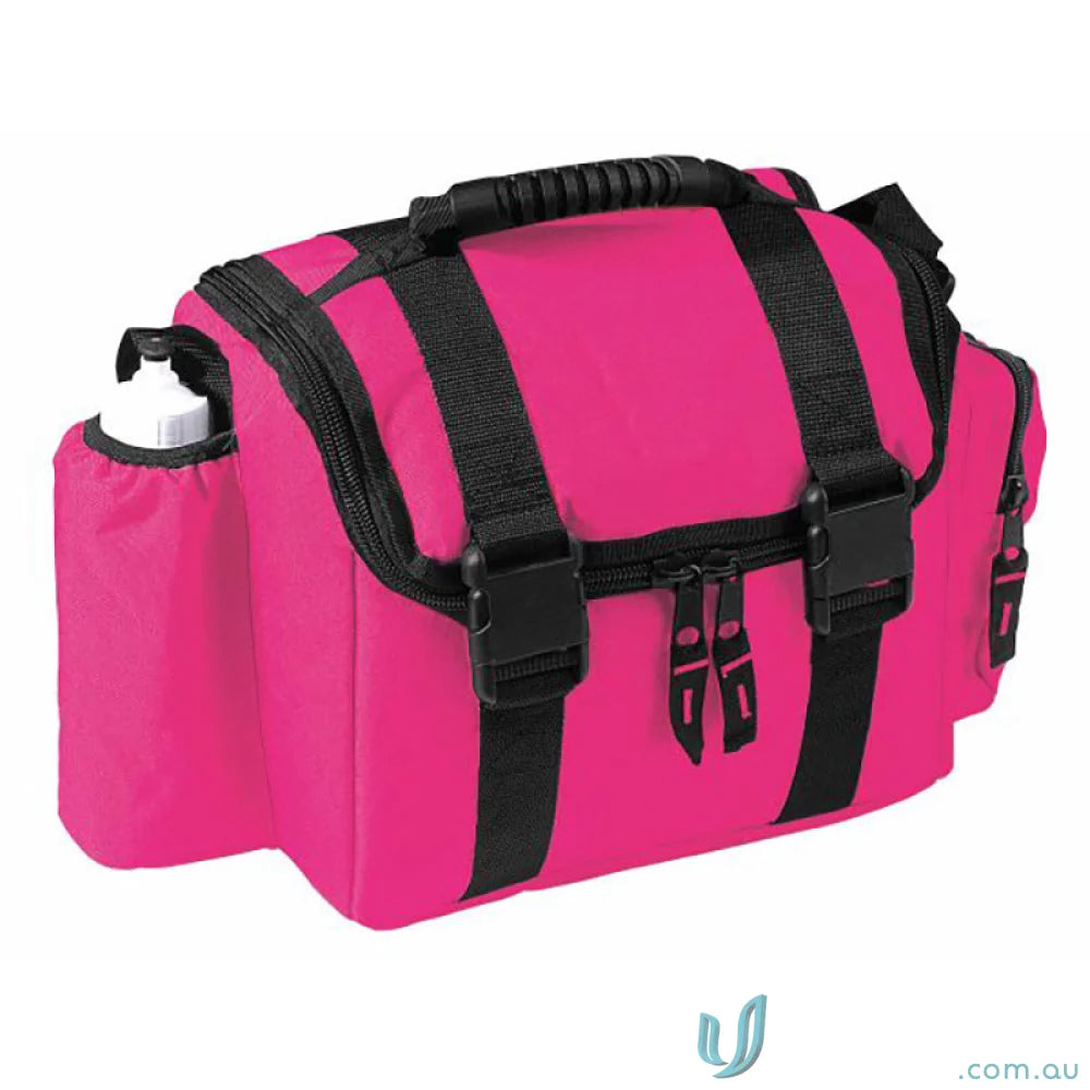 Pink lunch bag with water bottle holder from Cool Shuttle Cooler, perfect for bag orders