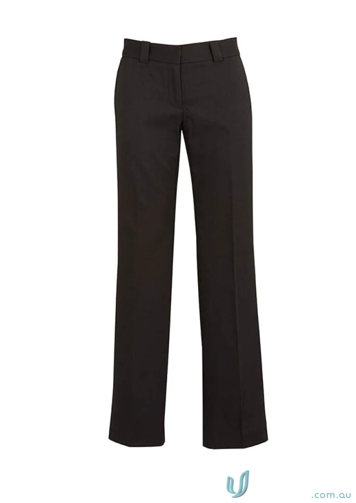 Cool Stretch Hipster Fit Ladies Pant in dark brown flat-front dress pants for workwear