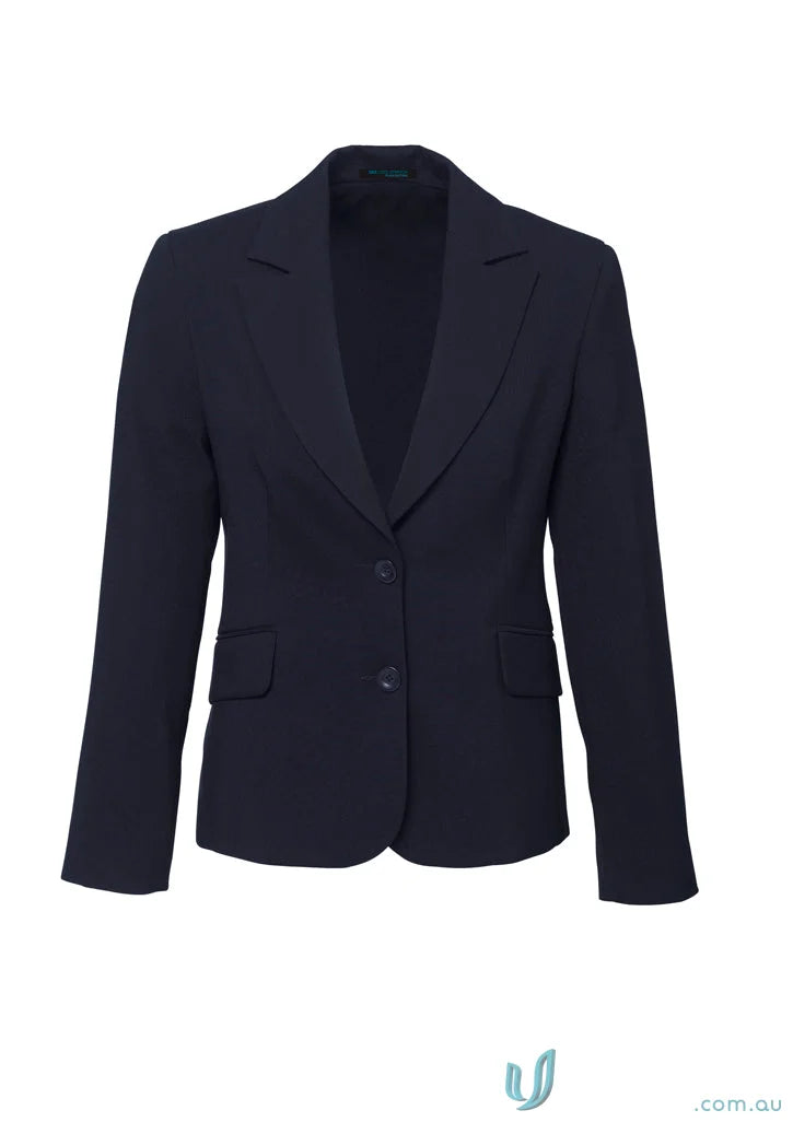 Navy blue women’s blazer from Cool Stretch Mid collection, perfect for stylish mid length ladies