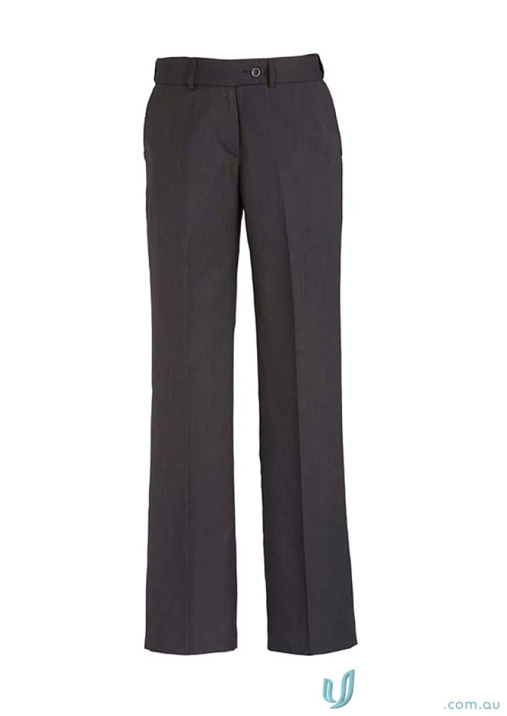 Dark gray cool stretch mid rise adjustable waist pant for comfort and style