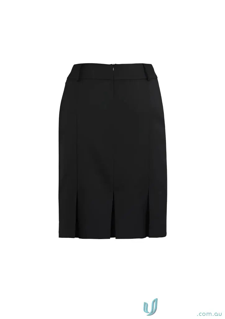 Black cool stretch bamboo charcoal multi-pleat skirt with front pleats for style and comfort