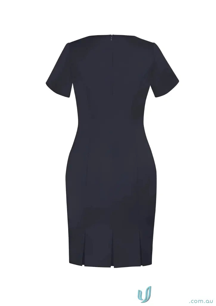 Navy blue cool stretch shift dress made from bamboo charcoal eco-friendly materials, fully lined Biz Collection