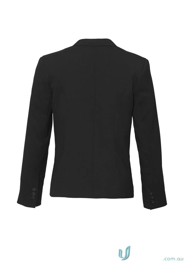 Cool stretch short black blazer with reverse lapel and three cuff buttons from Biz Collection Cool