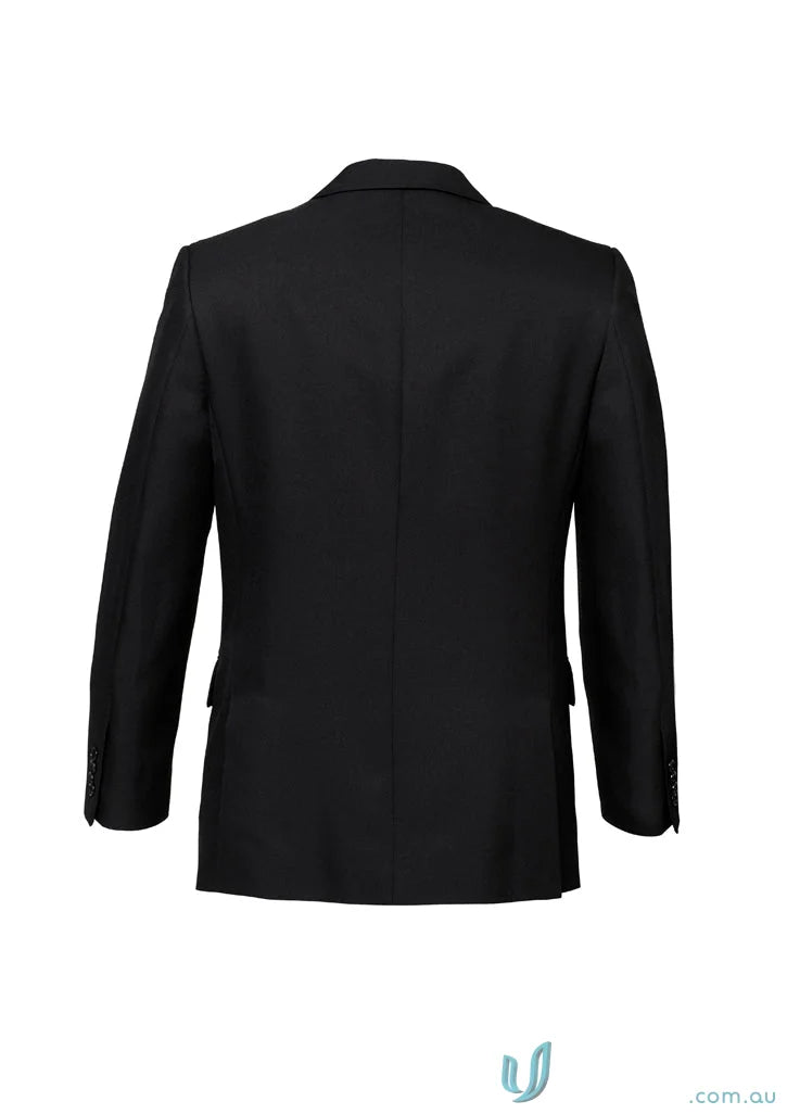 Black suit jacket from Cool Stretch Single Breasted 2 Button Jacket, perfect for front-facing roles