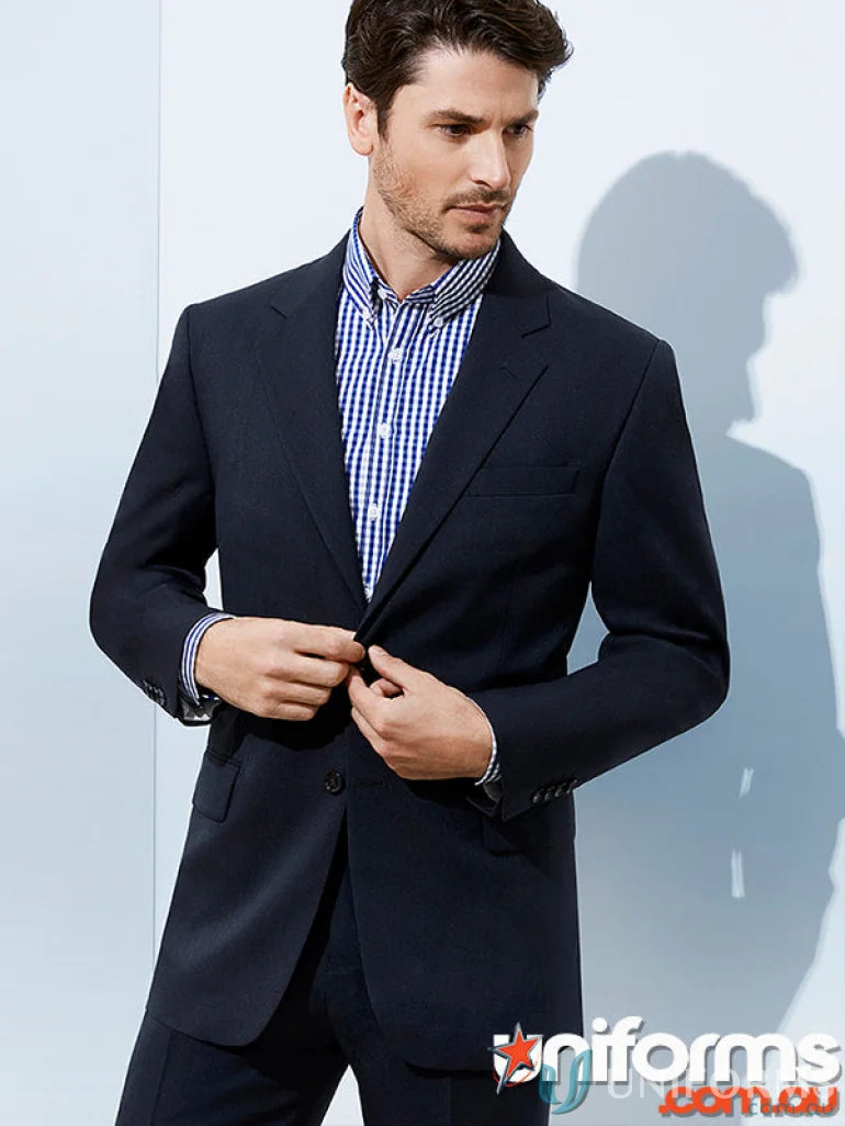 Navy blue cool stretch classic single breasted jacket for front-facing roles