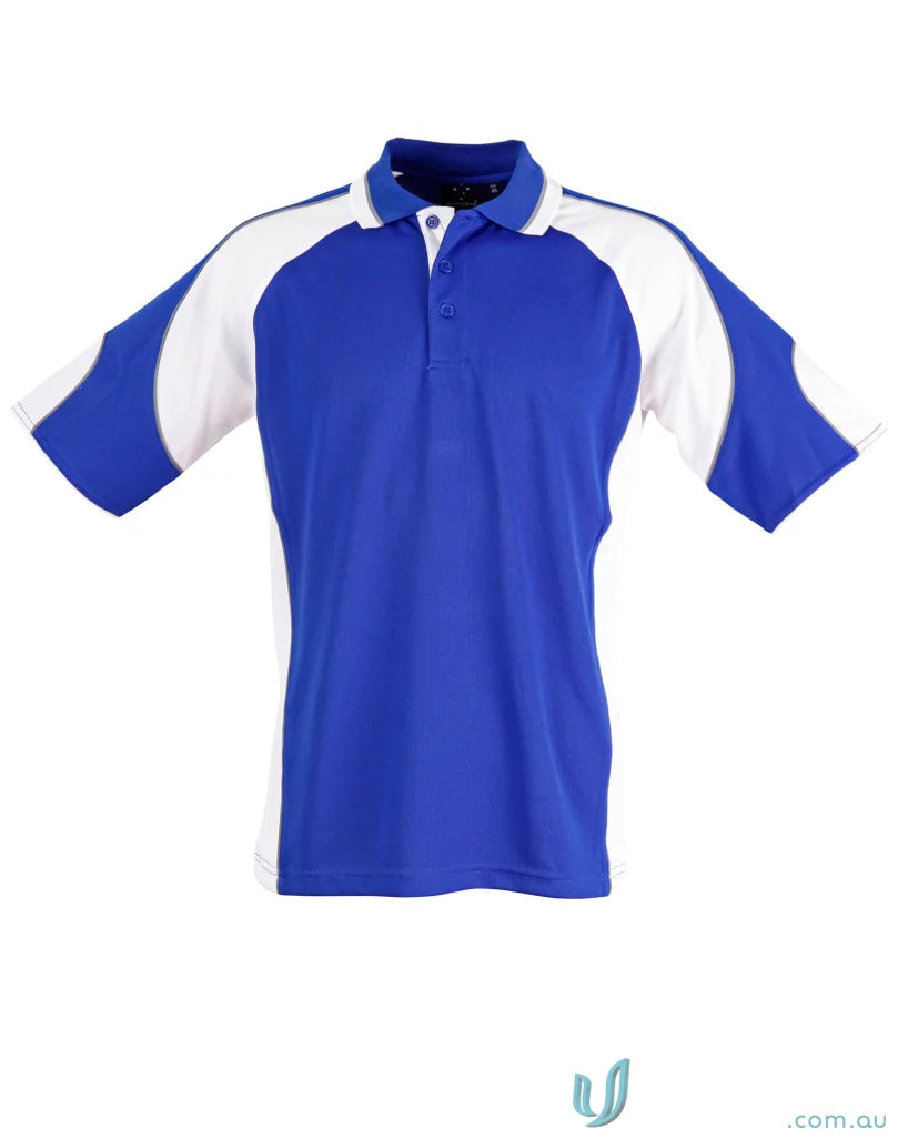 Blue and white short-sleeved CoolDry Alliance Polo for maximum comfort and style