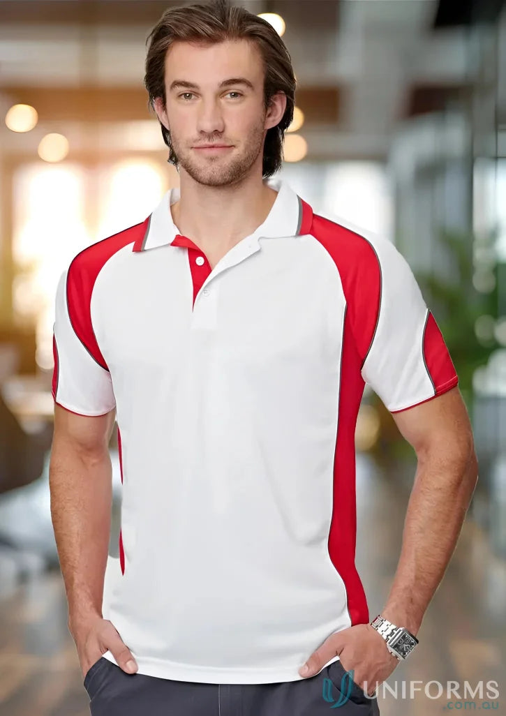 White and red polo shirt from CoolDry Alliance Polo for maximum comfort and style