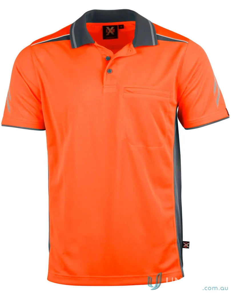 Orange and gray safety polo shirt from Cooldry Vented Polo PS210 Unisex Cooldry for staying cool