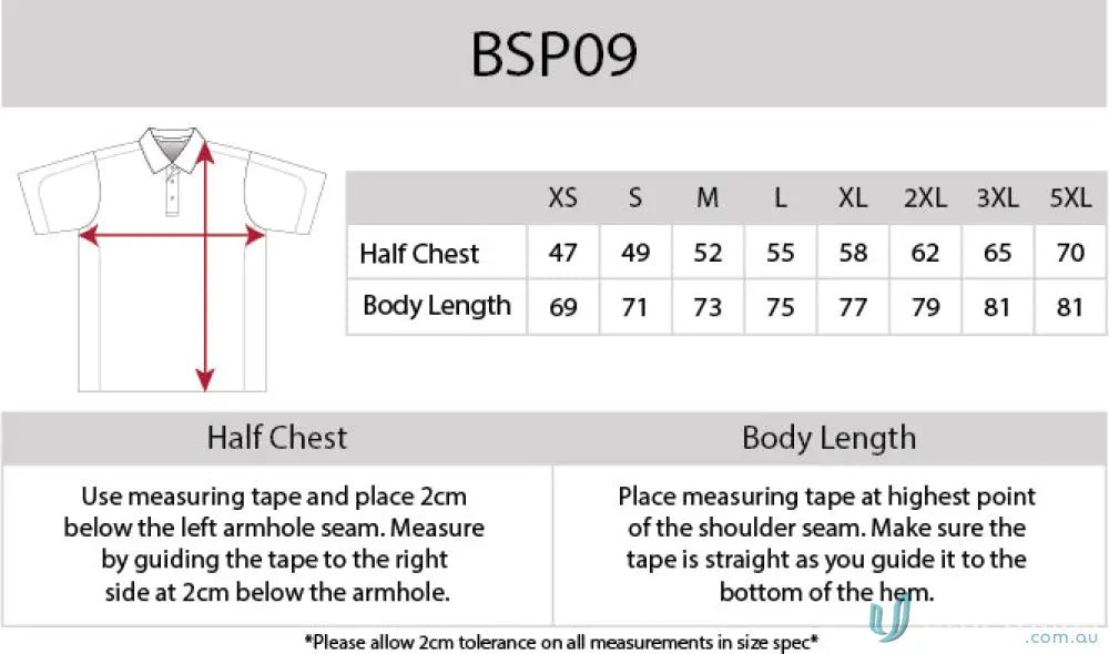 Clothing size chart for Cooldry Waffle Knit Polo with moisture management technology