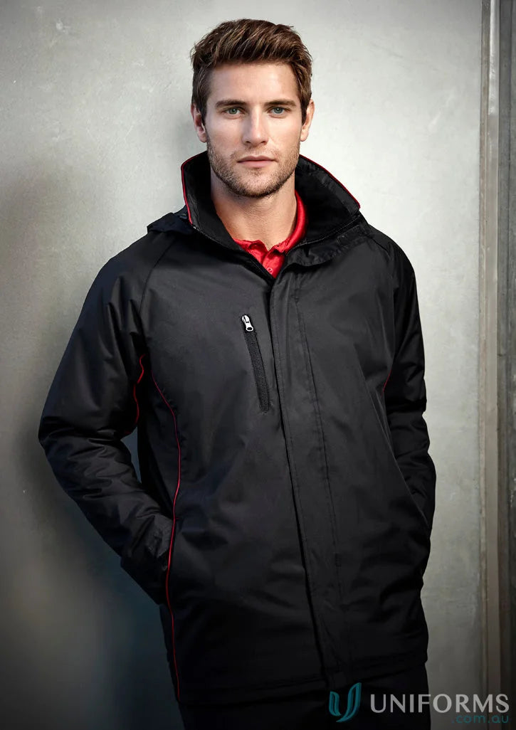 Black insulated Core Jacket J236ML with red trim and zip chest pocket from Biz Collection Unisex
