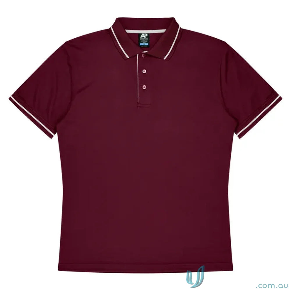 Cottesloe Kids Polo in maroon fabric with white trim, perfect for kids