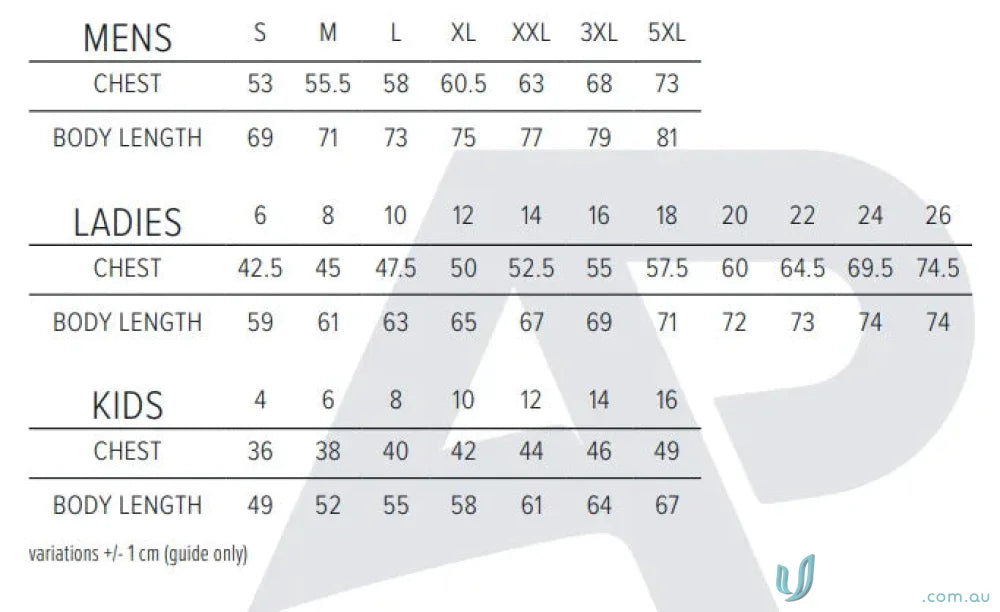 Clothing size chart for Cottesloe Lady Polo to find your perfect fit with quality fabric