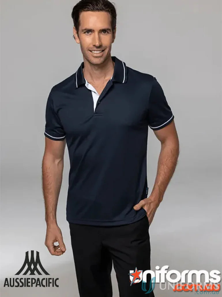 Navy polo shirt with white trim from Cottesloe Polo, perfect for workwear or uniforms