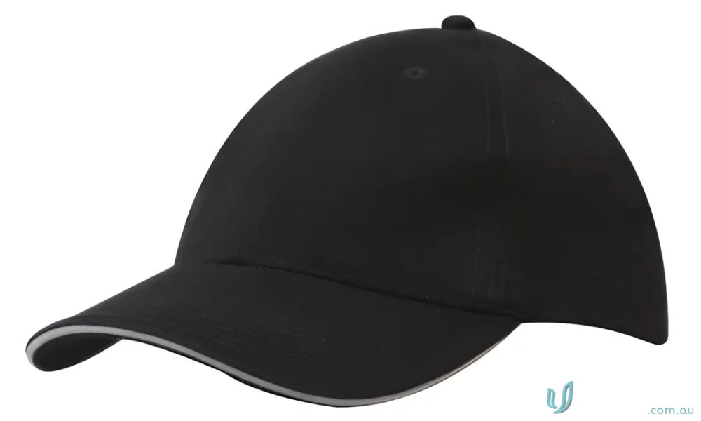 Black baseball cap with gray trim from Cotton Cap with Sandwich Trim, perfect for custom imprint