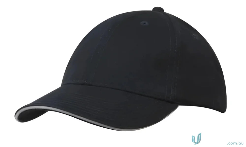 Black Cotton Cap with Sandwich Trim featuring custom imprint and wide stock range