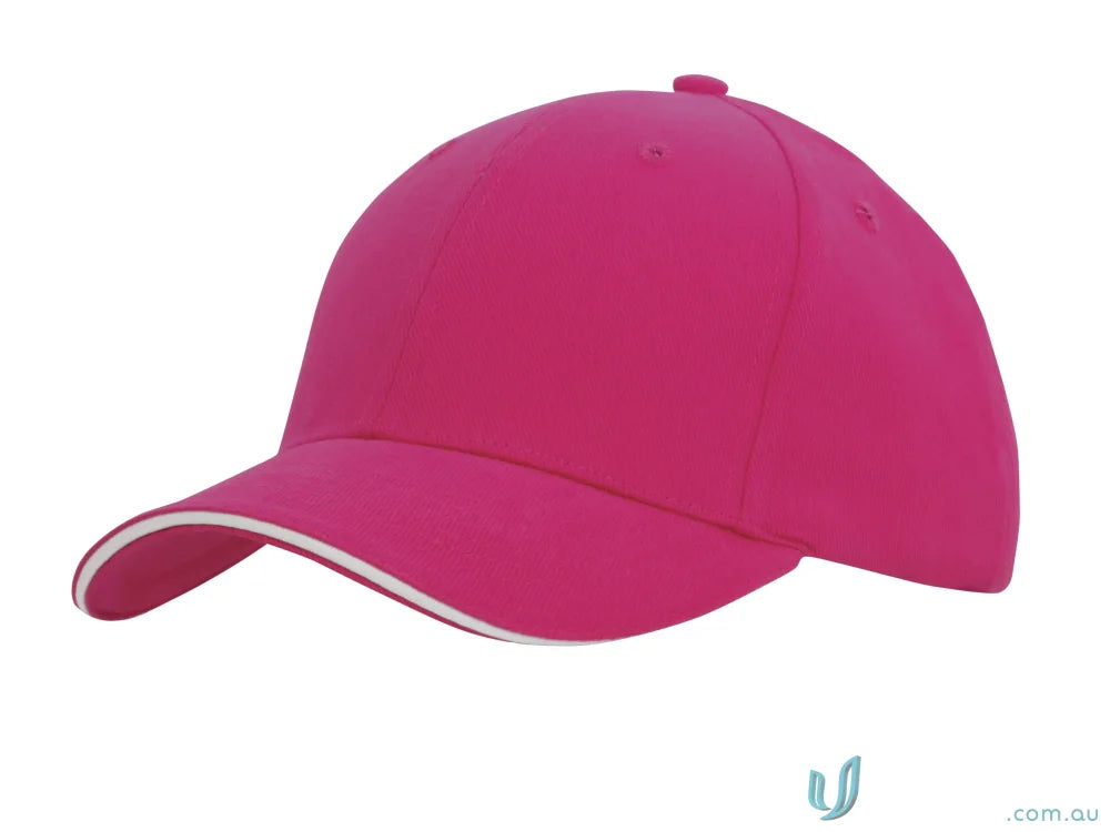 Pink baseball cap with white trim from Cotton Cap with Sandwich Trim, perfect for custom imprint and wide stock range