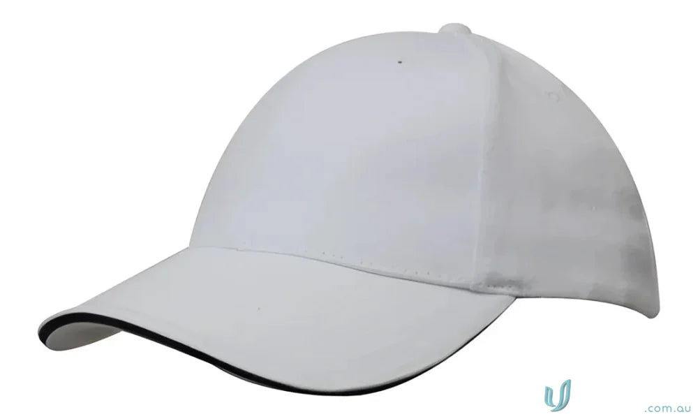 White baseball cap with black trim from Cotton Cap with Sandwich Trim, perfect for custom imprint