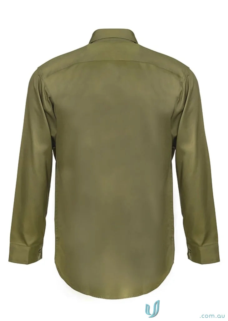 Olive green Cotton Drill LS Shirt perfect for uniforms and workwear casual styles